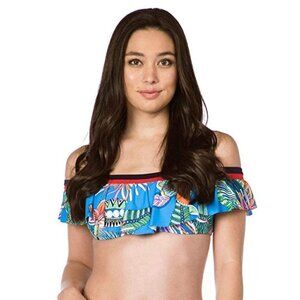 Trina Turk Women's Pacific Blue / Tahiti Tropical Leaf Print Ruffle Swim…